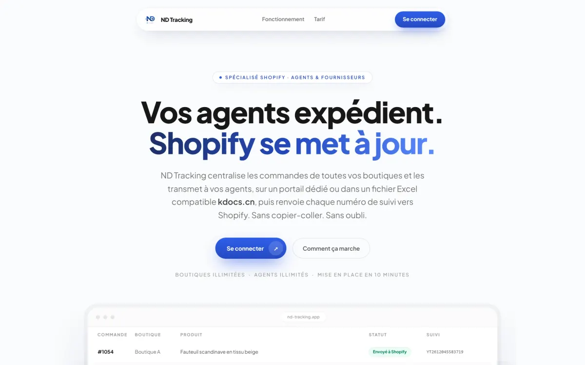 Page d’accueil du site ND Tracking sur ordinateur